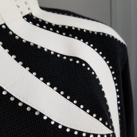 White Suede Rhinestone Trim Black Sweater - Picture 5 of 9
